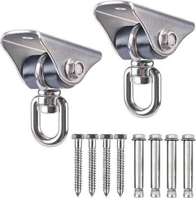 Image de Crochet pour hamac à forte charge, support de chaise pivotant à 360°, kit de fixation silencieux pour bus, pour bois/béton, corde de yoga/barre de support d'antenne, kit de suspension 750 kg - 2 pièces