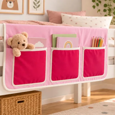 Produktbild von Homestyle4u Bettzubehör für Hochbetten Betttasche in Pink 100 % Baumwolle B x H 90 x 70 cm