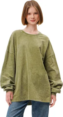 Obrázek produktu pro Dámské tričko s dlouhým rukávem – 100 % bavlna – velikost 5XL/6XL – oversize – vintage praní – pohodlné a stylové