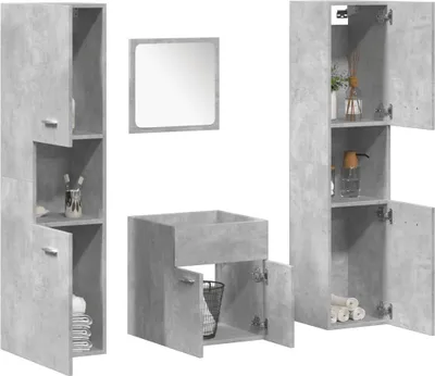 Produktbild von CLORIS 4-tlg. Badmöbel-Set Betongrau Holzwerkstoff - Badezimmer 635