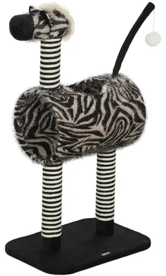 Productafbeelding van PawHut krabboom, kattenboom met zebra-design, krabboom voor katten met kattentunnel
