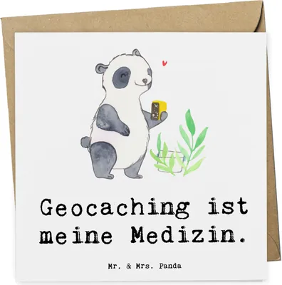 Produktbild von Mr. & Mrs. Panda Grußkarte Panda Geocaching - Weiß - Geschenk, anlasskarte, faltkarte, Opencaching, Klappkarte, doppelkarte, GPS Schnitzeljagd, Schatzsuchen