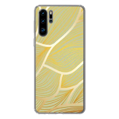 Produktbild von MuchoWow® Handyhülle Schutzhülle Hülle für Huawei P30 Pro Goldene Wellen auf grünem Hintergrund Silikon Softcase Handy Hülle - Schutzdeckel