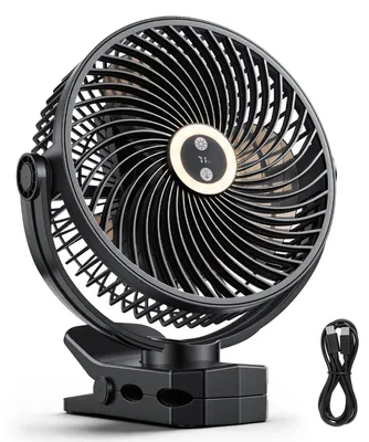 Produktbild von SucceBuy Kompakter Clip-Ventilator mit LED, USB-Anschluss, 3 Geschwindigkeiten & Zirkulationsmodus, ideal für Schreibtisch, Golfwagen, Camping, Laufband und Büro