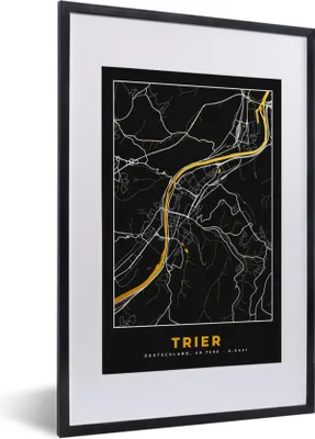 Produktbild von MuchoWow® Gerahmtes Poster Karte - Trier - Gold - Stadtplan - Deutschland 40x60 cm - Poster mit Schwarzem Bilderrahmen Wandposter Rahmen Foto Bilder - Poster in Rahmen