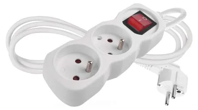 Prodlužovací kabel 1,4 m / 2 zásuvky / s vypínačem / bílý / PVC / 1 mm2