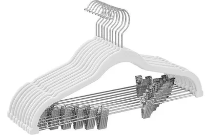 Produktbild von Ibenzoa® Samt-Kleiderbügel 10er-Set, ultradünn 0,6 cm – platzsparend, verstellbare Anti‑Rutsch‑Clips bis 38 cm, 360° drehbare Haken für Hosen & Röcke