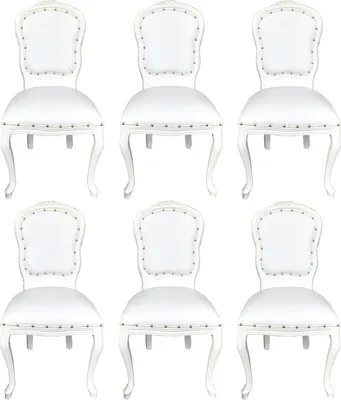 Produktbild von Casa Padrino Luxus Barock Esszimmer Set Weiß / Weiß 55 x 54 x H. 103 cm - 6 handgefertigte Esszimmerstühle mit Kunstleder - Barock Esszimmermöbel