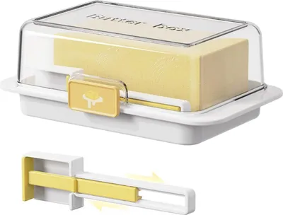 Produktbild von Butterdose mit Messlöffe und Deckel, Butterbehälter für 500g Butter, Weiß