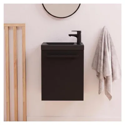 Image de Ensemble lave-mains suspendu NEVADA avec robinet noir