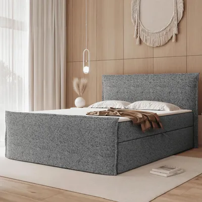 Obrázek produktu pro Postel s boxspringem LIZIO 120x200 s čelem s výčnělky, úložným prostorem a matrací Bonell, šedá