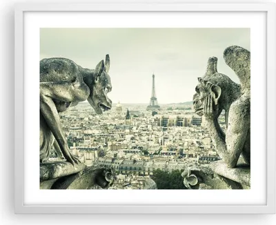 Produktbild von Gerahmtes Poster - Weißer Rahmen - Wasserspeier Paris Notre-Dame - 50x40 cm - Wand Bild - Wanddeko - Wandbilder - Kunstposter - Wandposter - Bilderrahmen - Bilder - Kunstdruck - P2WAA50x40-4544