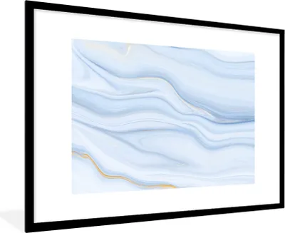 Produktbild von MuchoWow® Gerahmtes Poster Marmor - Welle - Blau - Muster - Marmoroptik - Pastell 90x60 cm - Poster mit Schwarzem Bilderrahmen Wandposter Rahmen Foto Bilder - Wanddekoration - Fotos
