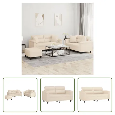 Immagine prodotto di The Living Store Set divano 3 pezzi con cuscini Tessuto microfibra beige