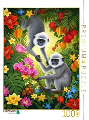 Produktbild von CALVENDO Puzzle Languren zwischen Blüten | 1000 Teile Lege-Größe 64x48cm Foto-Puzzle für glückliche Stunden