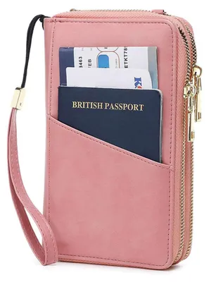 Produktbild von RFID Reisepasshülle zum Umhängen, diebstahlsichere Dokumententasche mit Doppelreißverschluss, Reise Organizer für Pass, Tickets und Karten,Pink