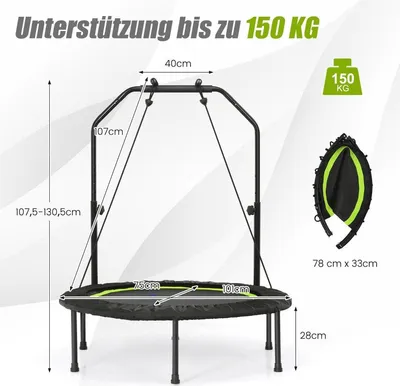 Image de Mini trampoline Ø101 cm avec poignée réglable en hauteur et 2 bandes de résistance vert