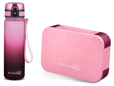 Produktbild von My Vesperbox Mini Lite Brotdosen-Set – Box Rosa/Lila, Minny Trinkflasche Rosaverlauf (500 ml)