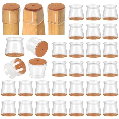 Produktbild von 32 Stuhlbeinkappen, Schutzkappen für Stuhlbeine, Stuhlgleiter, transparente Silikon-Stuhlbeinschoner mit Filzgleitern für Hartholzböden, für runde und quadratische Stuhlbeine (geeignet für: 33-50 mm)