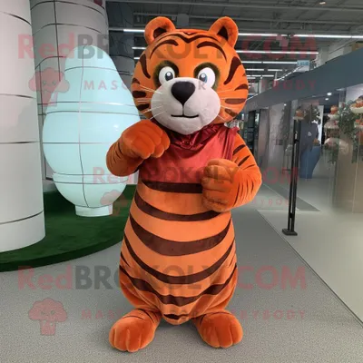 Produktbild von Rostiger REDBROKOLY Tiger Maskottchen kostüm mit Ballkleid und Stirnbändern