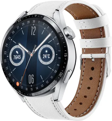 Produktbild von Strap-it Huawei Watch GT 3 46mm Armband Leder (Weiß)