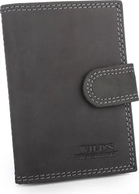 Produktbild von WILD Kartenetui Echtleder 12 Kartenfächer Vintage Druckknopf Schwarz