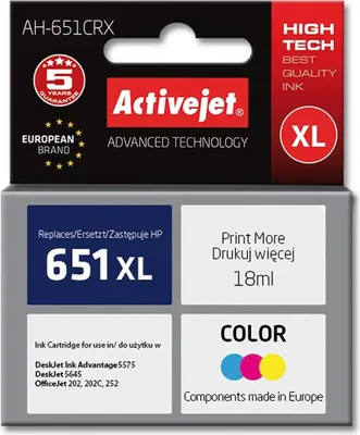 Produktbild von Activejet AH-651CRX Tintenpatrone (Ersatz für HP 651 C2P11AE; Prämie; 18ml; farbe)