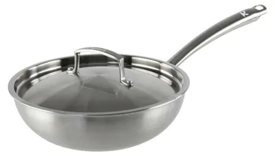 Immagine prodotto di KAMBERG - Padella wok in acciaio inossidabile 18/10, triplo strato, senza PFAS, con coperchio incluso
