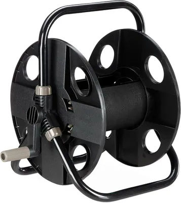Immagine prodotto di Supporto per tubo da giardino, per tubi da 30 metri, diametro 1/2", realizzato in plastica e acciaio, dimensioni 38x42x31 cm, colore nero/grigio