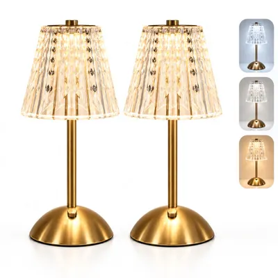 Produktbild von 2er Set Akku Tischlampen, LED Nachttischlampen Kabellos, Touch Dimmbar, 3 Lichtfarben, Gold, Dekolampe für Schlafzimmer und Wohnzimmer