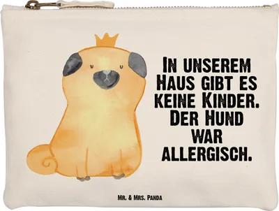 Produktbild von Mr. & Mrs. Panda Mäppchen Mops Krone Größe M - Weiß - Geschenk, kosmetiktäschchen, Königlich, Etui, Stiftemäppchen, Sprüche, König, Hund, Federtasche, Haha, Stoffbeutel