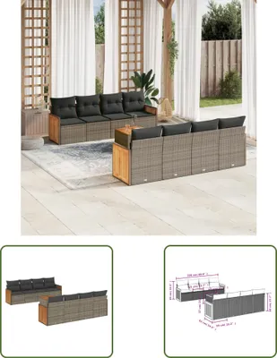 Produktbild von The Living Store 9-tlg. Garten-Sofagarnitur mit Kissen Grau Poly Rattan