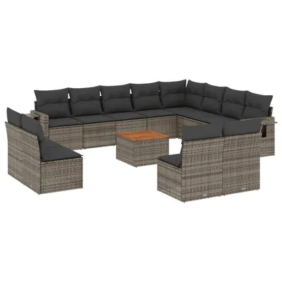 Productafbeelding van 13-delige Loungeset met kussens poly rattan grijs