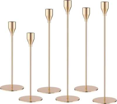 Produktbild von 6 goldene, konische Kerzenständer, Kerzenständer für Hochzeiten, Gold, geeignet für Hochzeiten, Weihnachtsdekorationen