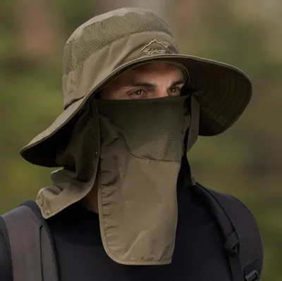 Produktbild von Anglerhut,Sonnenhut Outdoor Sonnenschutz(Gruen) Sonnenhut Herren Damen Faltbar Safari Hut,Breiter Krempe Tropenhut Mesh Fischermütze