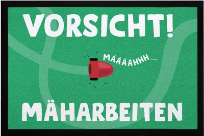 Produktbild von Fußmatte mit Spruch Vorsicht Mäharbeiten lustige Türmatte rutschfest & waschbar Moonworks® schwarz 60x40cm