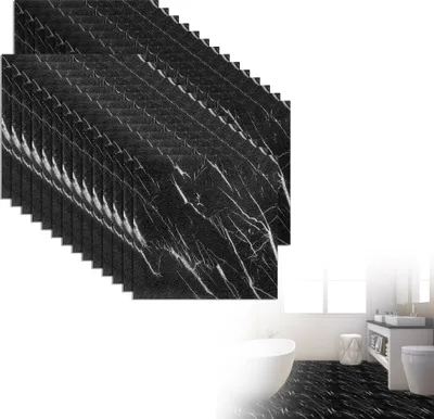 Obrázek produktu pro LZQ Samolepicí vinylová dlažba, design "peel and stick", 30x30 cm, do kuchyně, obývacího pokoje a koupelny, 54 kusů (5,02 m²), mramorový vzhled, černá barva