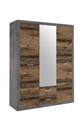 Produktbild von Storck 151cm Kleiderschrank mit 3 Türen und 2 Schubladen und Spiegel - alter Stil/Beton