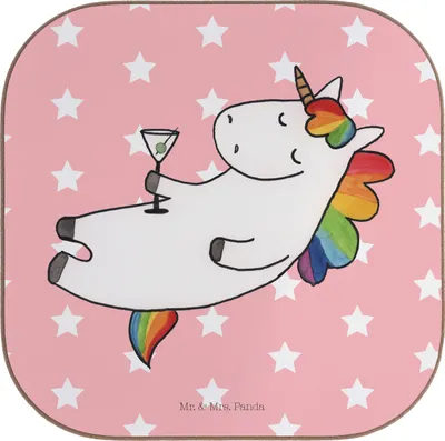 Produktbild von Mr. & Mrs. Panda Holzuntersetzer Einhorn Cocktail - Rot Pastell - Geschenk, Unicorn, Rum, Freundin, Party, Untersetzer für Gläser, Geburtstag, Tassenuntersetzer, Spruch