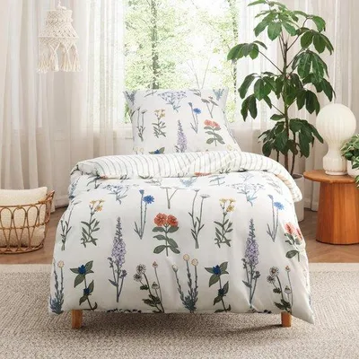 Productafbeelding van Ibenzoa® beddengoedset, 135x200 cm, 2-delig, inclusief 2 kussenslopen van 80x80 cm – microvezel, omkeerbaar, gecertificeerd, met rits en 8 hoekbanden