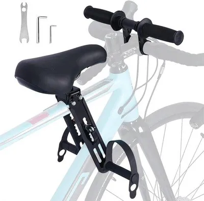 Productafbeelding van Kinder Fietsstoeltje - Voorzitje Kind Fiets - Samen Fietsen - Met Stuur en Pedalen - 2-6 Jaar - Zwart