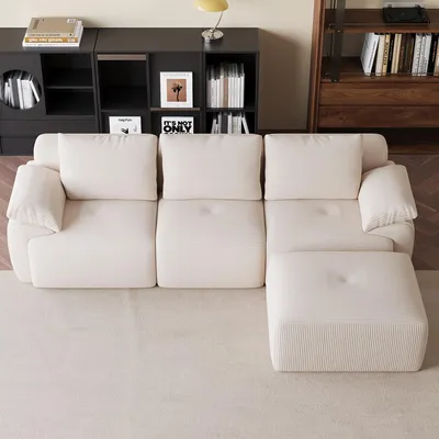 Produktbild von ProximaX Modulares Ecksofa L-Form 264 cm Beige Cord mit Hocker