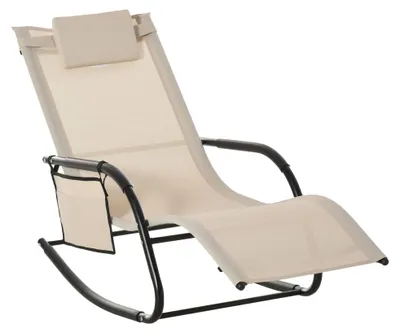 Image de Fauteuil à bascule avec assise en maille, structure métallique, beige, 150 x 62 x 88 cm