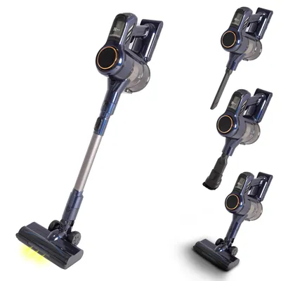 Produktbild von Akku Staubsauger Kabellos 250W – 9 kPa Stielstaubsauger & Handstaubsauger – Beutellos - Wandhalterung – LED-Beleuchtung – 2 Saugstufen – 3 Aufsätze