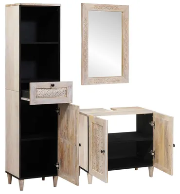 Produktbild von vidaXL Badezimmermöbel-Set 3 Stk. Weiß Holzwerkstoff