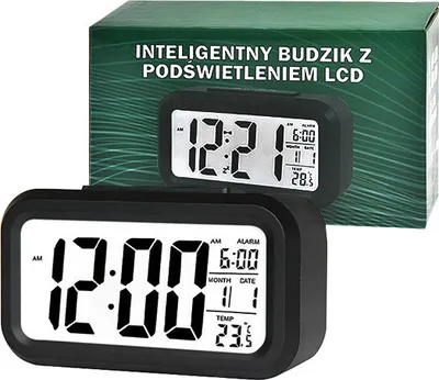 Zdjęcie produktu dla Zegar Budzik Trusty Duży Lcd Czarny Zg21