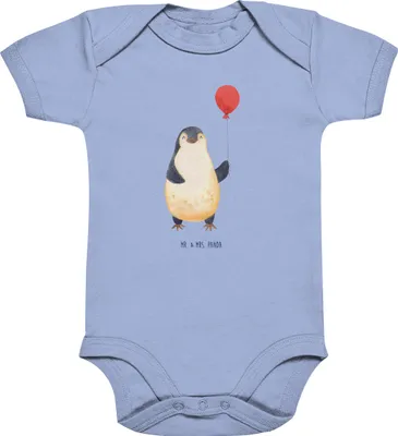 Produktbild von Mr. & Mrs. Panda Einteiler Pinguin Luftballon 1. - 3. Monat - Dusty Blue - Geschenk, Kirmes, Strampler Baby, babykleidung body, babyanzug, Glück, Geschenkidee, Liebe
