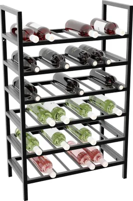 Obrázok produktu pre MetaloPro Regál Na Víno Jerez – Čierny Kovový Regál Na 42 Fliaš, Robustný Dizajn, Ideálny Do Kuchyne, Pivnice Alebo Baru – 95×60×30cm