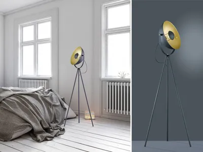 Produktbild von Tripod LED Stehlampe Dreibein Schwarz innen Gold einflammig für Jugendzimmer