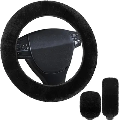 Obrázek produktu pro Univerzální potah na volant z plyše, 37-39 cm, černý, protiskluzový, sada 3 kusů, pohodlný pro automobil